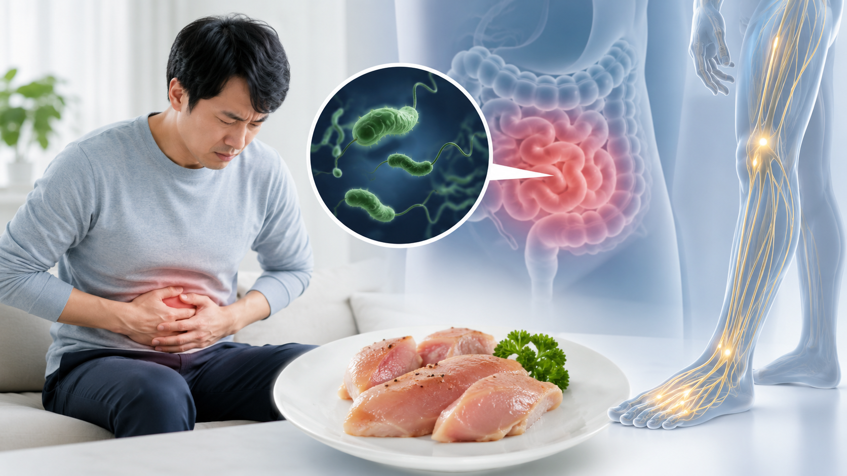 生の鶏肉を食べて下痢・腹痛…カンピロバクター腸炎とは？ギラン・バレー症候群、重症化リスク、治療まで解説